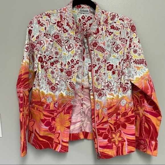 Chico’s Floral Cotton Jacket Size 1 - Picture 3 of 5